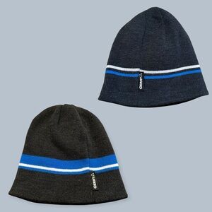 Two Gerry Gray and Blue Striped Winter Knit Beanie Skull Caps One Size